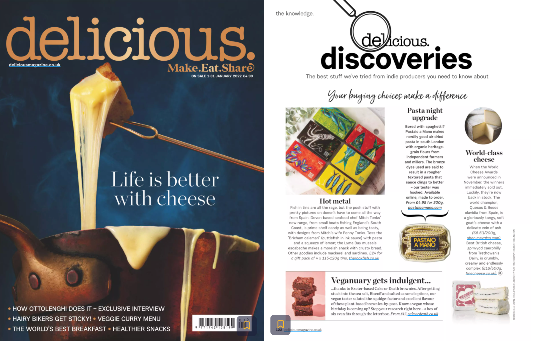 Delicious Magazine, 1-31, January 2022 page 122 "The Knowledge" Delicious Discoveries. The Trethowan Brothers.