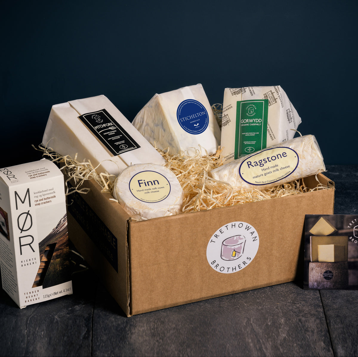Handmade cheese hamper including the Trethowan Brothers Stichelton and Neals Yard Creamery